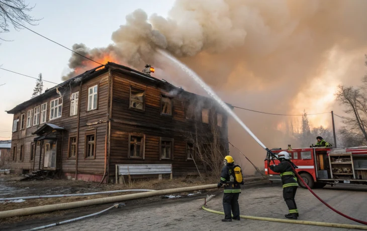 Пожар в Новосибирске: сгорело заброшенное здание