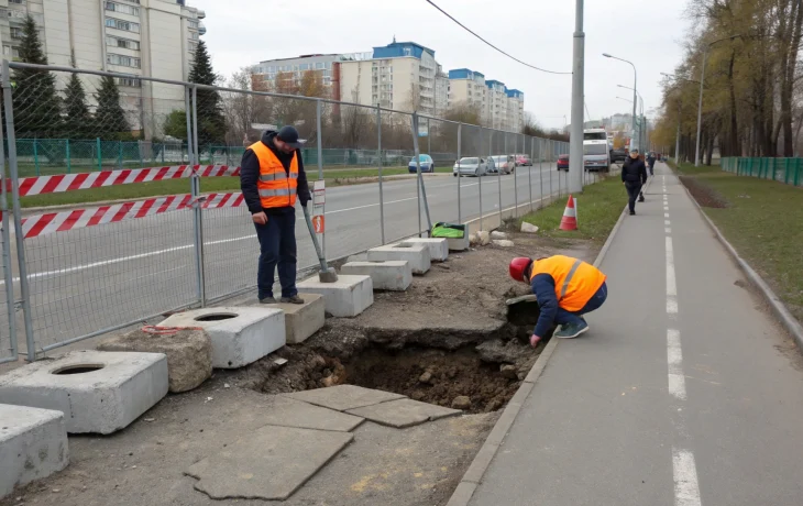 Провалы на тротуаре и велодорожке в Перми: причины выясняются