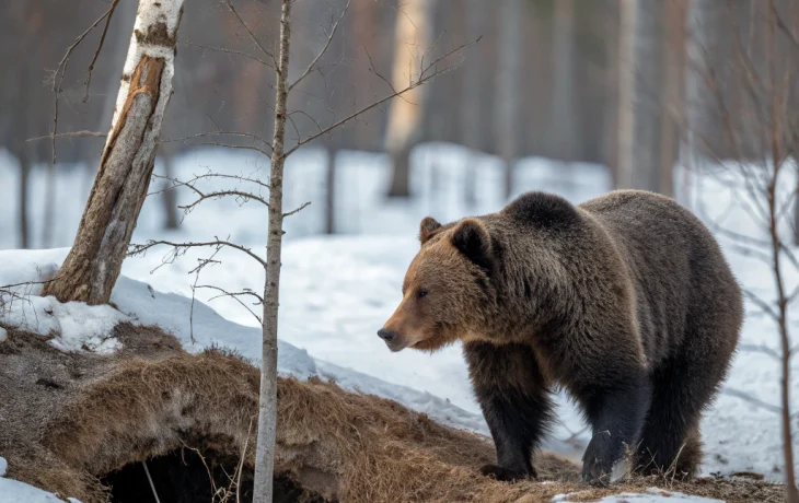Медведь выбирает место для зимней спячки в нижегородском лесу