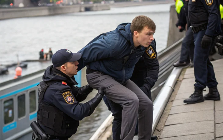 В Москве задержали экстремала, прыгнувшего в Москву-реку с крыши поезда метро